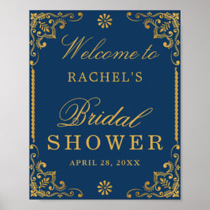 Elegant Navy Blue Gold Lijst Vrijgezellenfeest Sig Poster