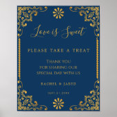 Elegant Navy Blue Gold Lijst Wedding Favors Sign Poster (Voorkant)