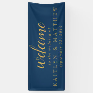 Elegant Navy Blue Gold Lijst Wedding Party Banner