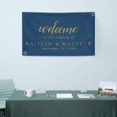 Elegant Navy Blue Gold Lijst Wedding Party Banner (Beurs)