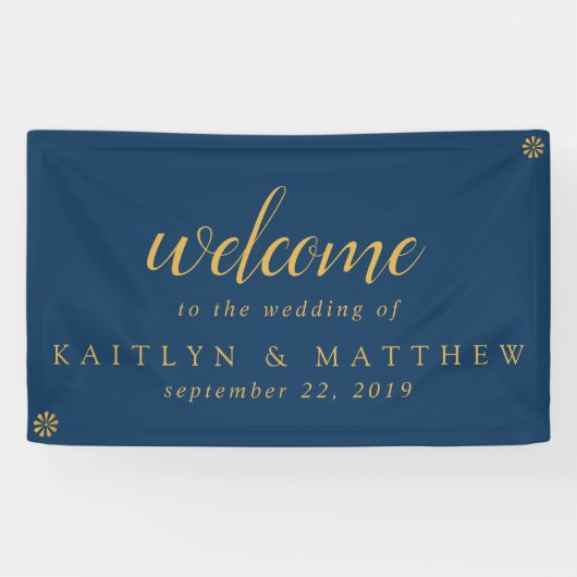 Elegant Navy Blue Gold Lijst Wedding Party Banner (Horizontaal)