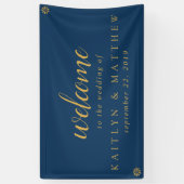 Elegant Navy Blue Gold Lijst Wedding Party Banner (Verticaal)