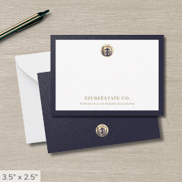 Elegant Navy Blue Gold Logo Notitiekaartje