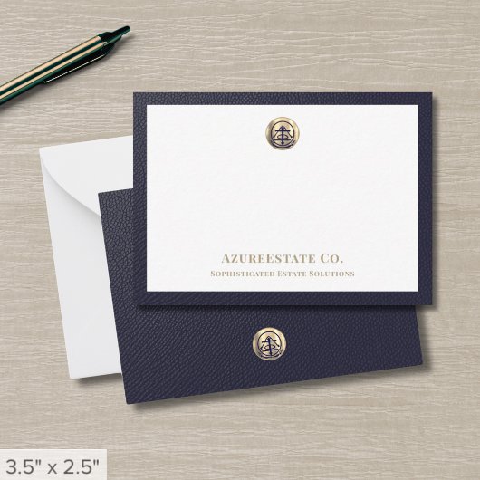 Elegant Navy Blue Gold Logo Notitiekaartje