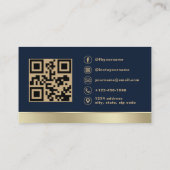Elegant Navy Blue Gold Logo QR Code Photo Visitekaartje (Achterkant)