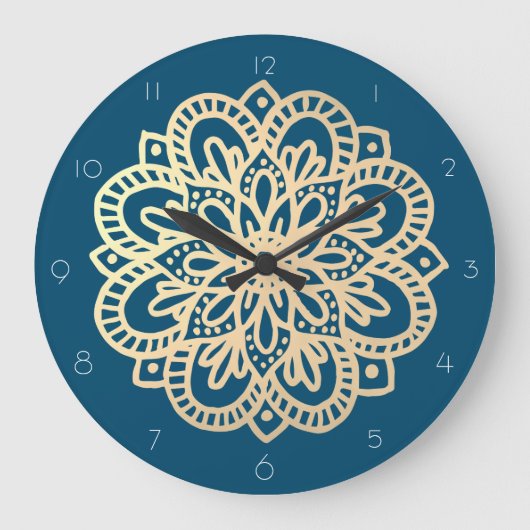 Elegant Navy Blue Gold Mandala wandklok (Voorkant)