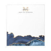 Elegant Navy Blue Gold Marble Agate Monogram Notitieblok (Voorkant)