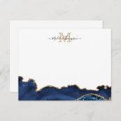Elegant Navy Blue Gold Marble Agate Monogram Notitiekaartje (Voorkant / Achterkant)