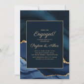 Elegant Navy Blue Gold Marble Engagement Party Kaart (Voorkant)