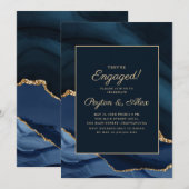 Elegant Navy Blue Gold Marble Engagement Party Kaart (Voorkant / Achterkant)