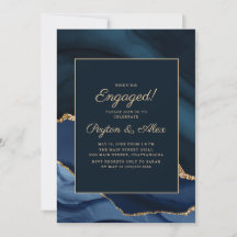 Elegant Navy Blue Gold Marble Engagement Party