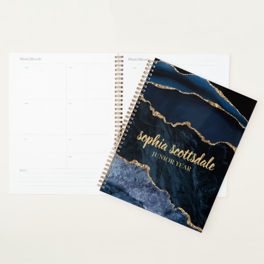 Elegant Navy Blue Gold Marble Junior Year Planner (Display)