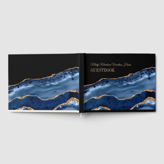 Elegant Navy Blue Gold Marble Vacation Rental Gastenboek (Volledig)