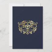 Elegant Navy Blue & Gold Masquerade Sweet 16 Party Kaart (Achterkant)