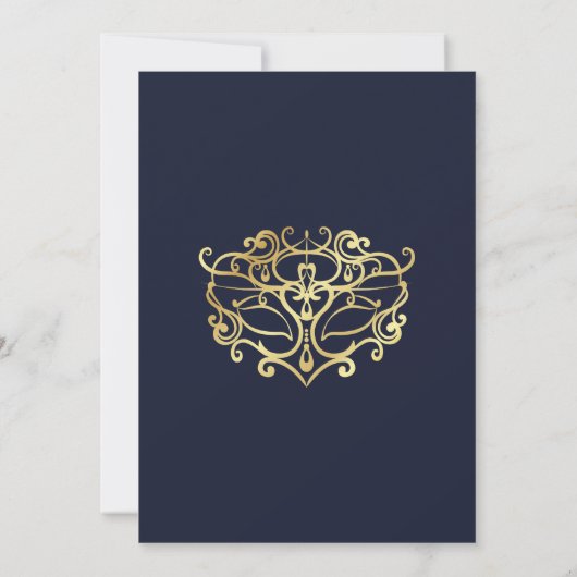 Elegant Navy Blue & Gold Masquerade Sweet 16 Party Kaart (Achterkant)
