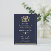 Elegant Navy Blue & Gold Masquerade Sweet 16 Party Uitnodiging Briefkaart (Staand voorkant)