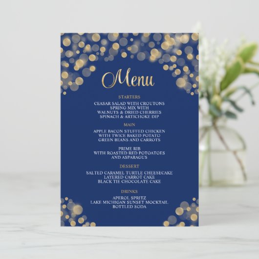 Elegant Navy Blue & Gold Menu - 5x7 Kaart (Staand voorkant)