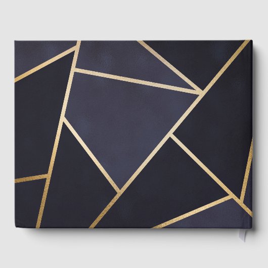 Elegant Navy Blue Gold Metallic Geometric Pattern Gastenboek (Achterkant)