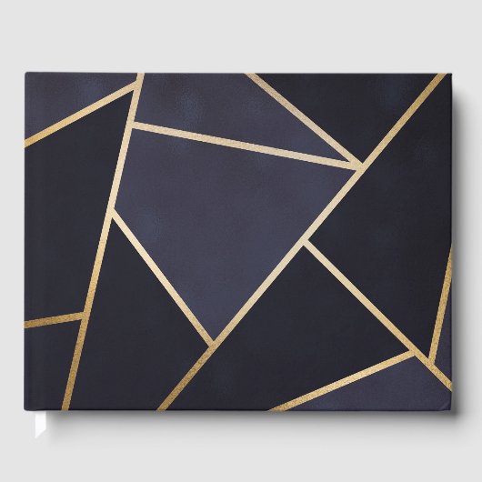 Elegant Navy Blue Gold Metallic Geometric Pattern Gastenboek (Voorkant)