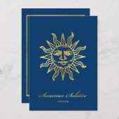 Elegant Navy Blue & Gold Metallic Summer Solstice Kaart (Voorkant / Achterkant)