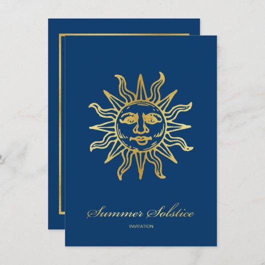 Elegant Navy Blue & Gold Metallic Summer Solstice Kaart (Voorkant / Achterkant)