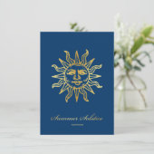 Elegant Navy Blue & Gold Metallic Summer Solstice Kaart (Staand voorkant)