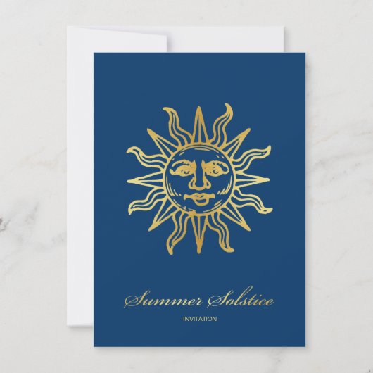 Elegant Navy Blue & Gold Metallic Summer Solstice Kaart (Voorkant)