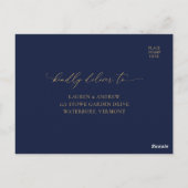 Elegant Navy Blue & Gold Minimal Wedding RSVP Briefkaart (Achterkant)