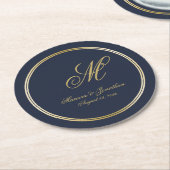 Elegant Navy Blue Gold Monogram bruiloft Ronde Kartonnen Onderzetter (Gebogen)