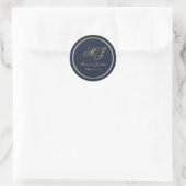 Elegant Navy Blue Gold Monogram bruiloft Ronde Sticker (Tas)