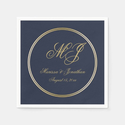 Elegant Navy Blue Gold Monogram bruiloft Servet (Voorkant)