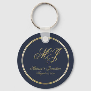 Elegant Navy Blue Gold Monogram bruiloft Sleutelhanger