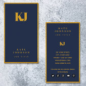 Elegant Navy Blue Gold Monogram Initialen Visitekaartje