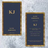 Elegant Navy Blue Gold Monogram Initialen Visitekaartje