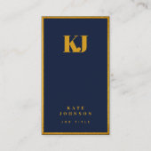Elegant Navy Blue Gold Monogram Initialen Visitekaartje (Voorkant)