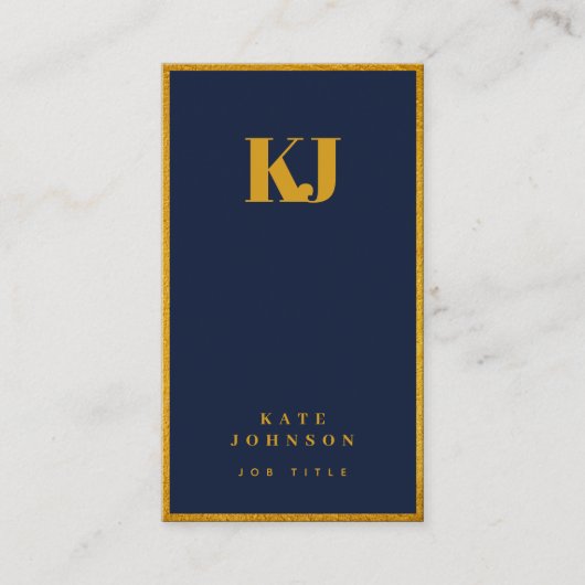 Elegant Navy Blue Gold Monogram Initialen Visitekaartje (Voorkant)