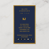 Elegant Navy Blue Gold Monogram Initialen Visitekaartje (Achterkant)