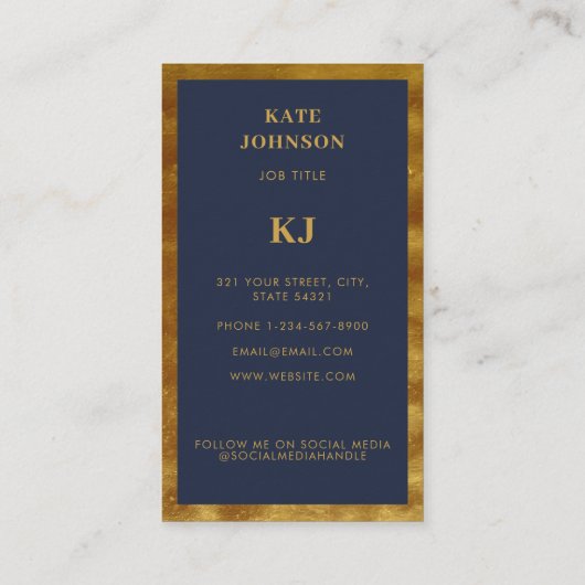 Elegant Navy Blue Gold Monogram Initialen Visitekaartje (Achterkant)