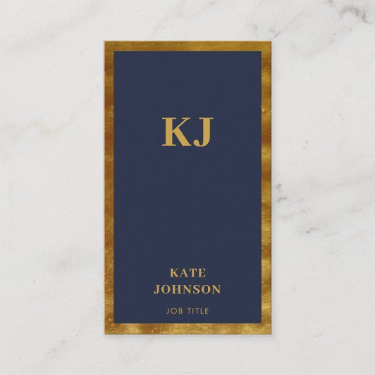 Elegant Navy Blue Gold Monogram Initialen Visitekaartje (Voorkant)