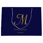 Elegant Navy Blue & Gold Monogram naam bruiloft Groot Cadeauzakje (Voorkant)