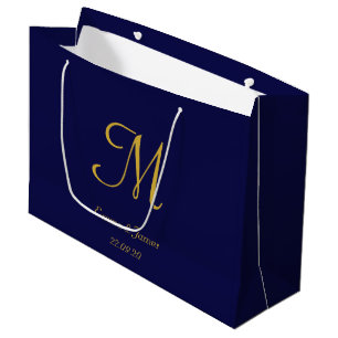 Elegant Navy Blue & Gold Monogram naam bruiloft Groot Cadeauzakje