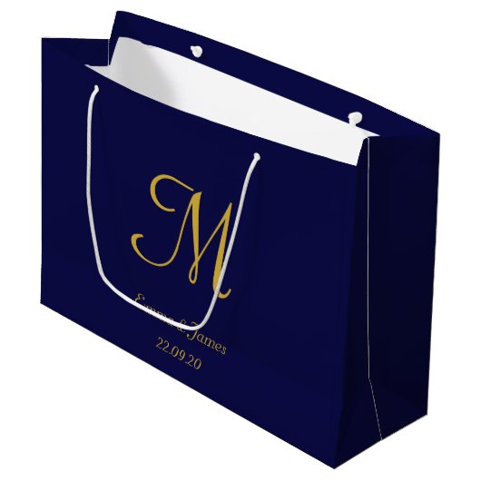 Elegant Navy Blue & Gold Monogram naam bruiloft Groot Cadeauzakje (Voorkant Gekanteld)