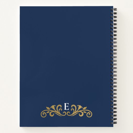 Elegant Navy Blue Gold Monogram Notitieboek (Achterkant)