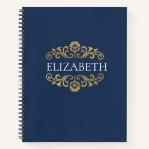 Elegant Navy Blue Gold Monogram Notitieboek
