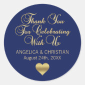 Elegant Navy Blue Gold Nautical Hartelijk dank voo Ronde Sticker (Voorkant)