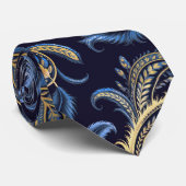 Elegant Navy Blue & Gold Paisley Stropdas – Classi (Opgerold)
