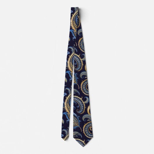 Elegant Navy Blue & Gold Paisley Stropdas – Classi (Achterkant)