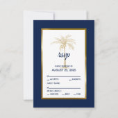 Elegant Navy Blue Gold Palm Tree Beach Weddenschap RSVP Kaartje (Voorkant)