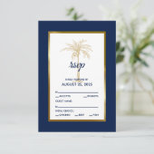 Elegant Navy Blue Gold Palm Tree Beach Weddenschap RSVP Kaartje (Staand voorkant)