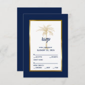 Elegant Navy Blue Gold Palm Tree Beach Weddenschap RSVP Kaartje (Voorkant / Achterkant)